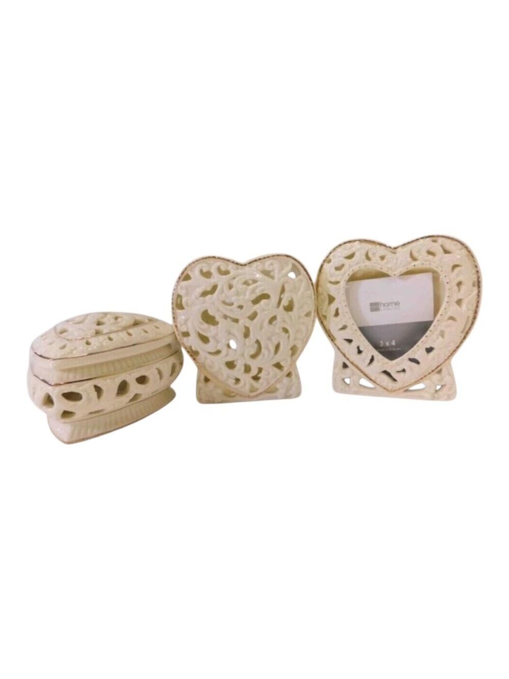 Ceramic Heart Shaped Home Decor Set, Off-White